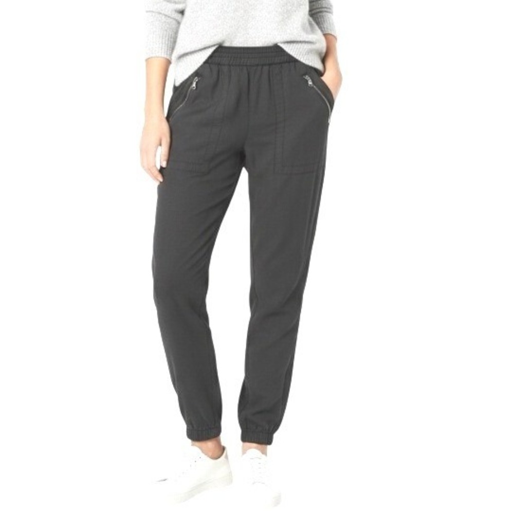 Sam Edelman Black‎ Tencel Lyocell Small Jogger Pants Elastic Waist Zip Pockets